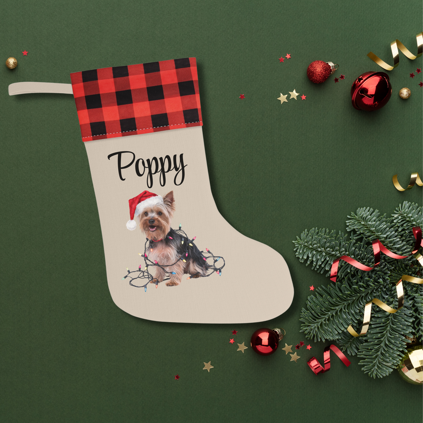 Personalized Yorkshire Terrier Christmas Stocking, Holiday Decor Gift for Yorkie Lovers