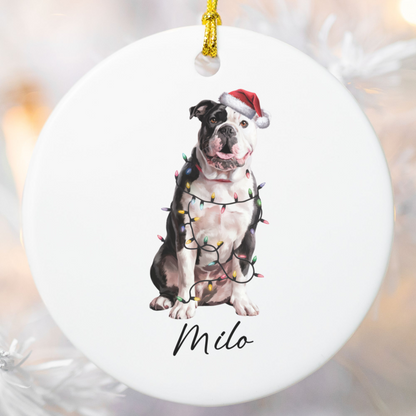 Personalized American Bulldog Christmas Ornament, Dog Name Holiday Decor