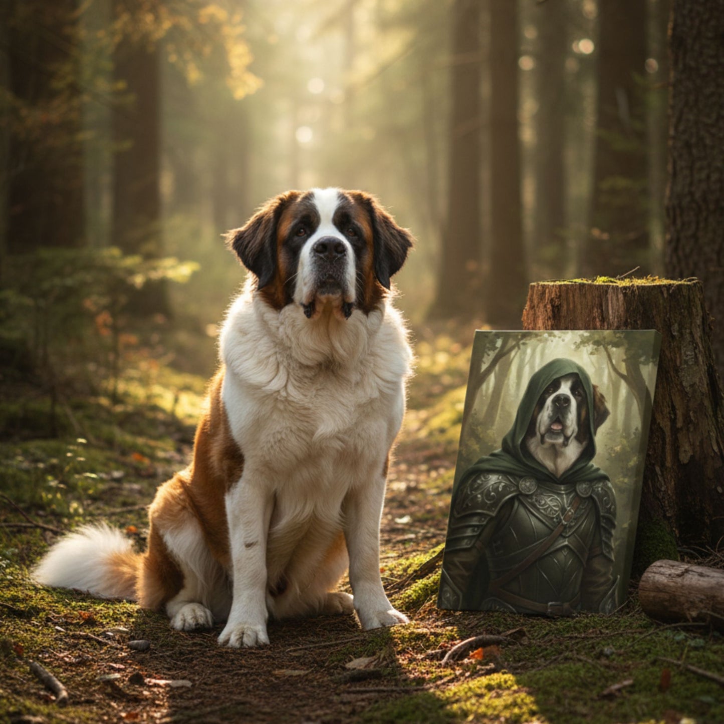 Personalized Dog Elf Ranger Portrait, Custom Medieval Fantasy Pet Canvas