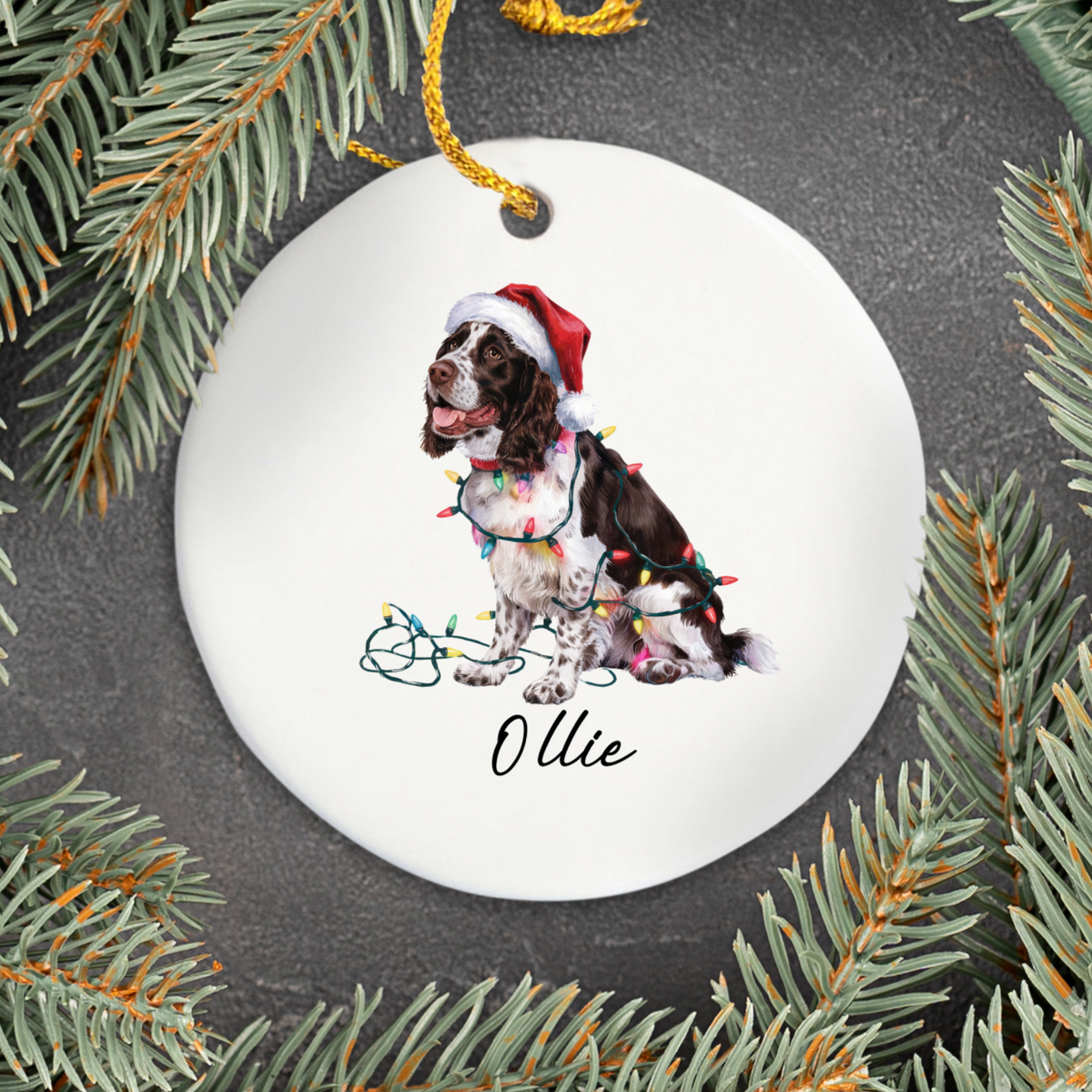 Personalized Brown Springer Spaniel Ornament, Christmas Dog Ornament