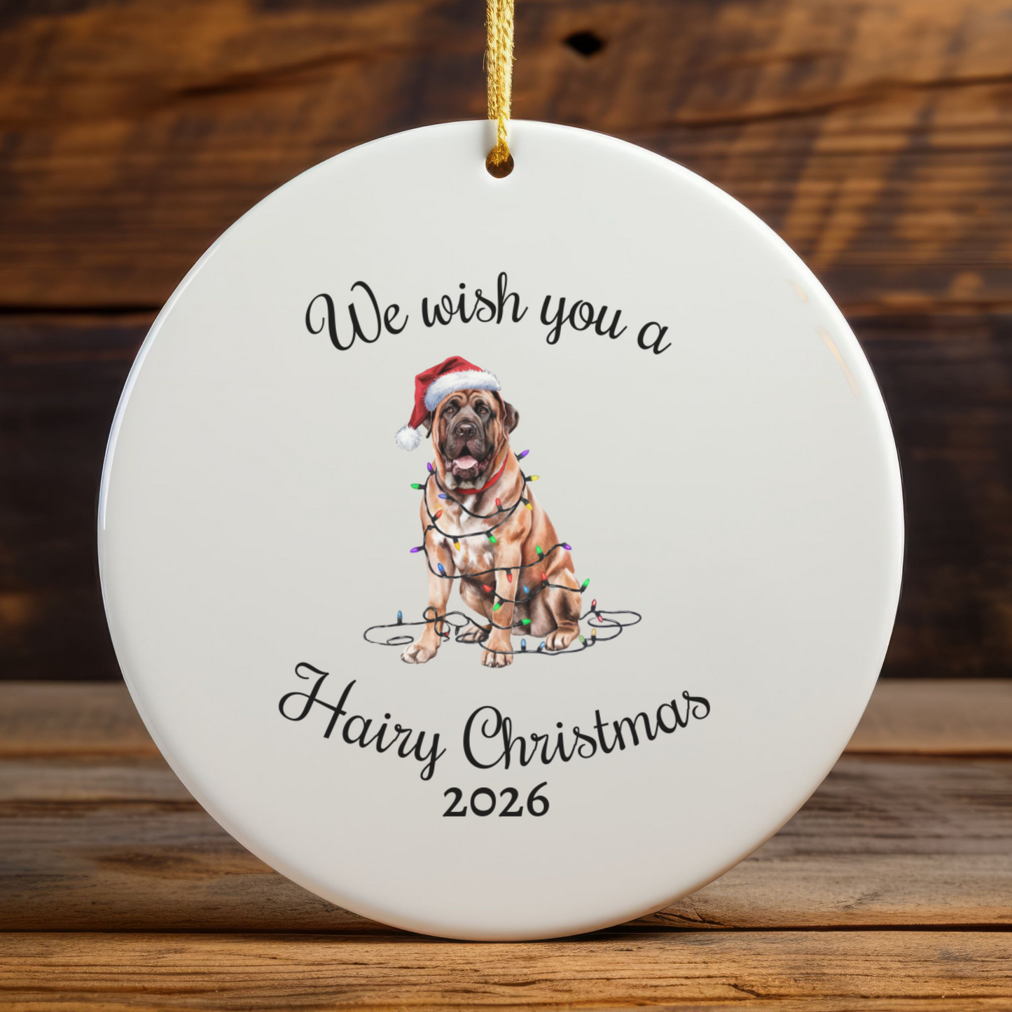 Christmas Mastiff Ornament, Christmas Lights Dog Keepsake