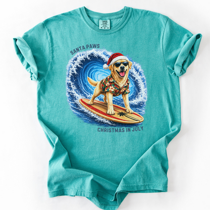 Christmas in July Gift for Yellow Lab Lovers, Santa Paws Beach Shirt