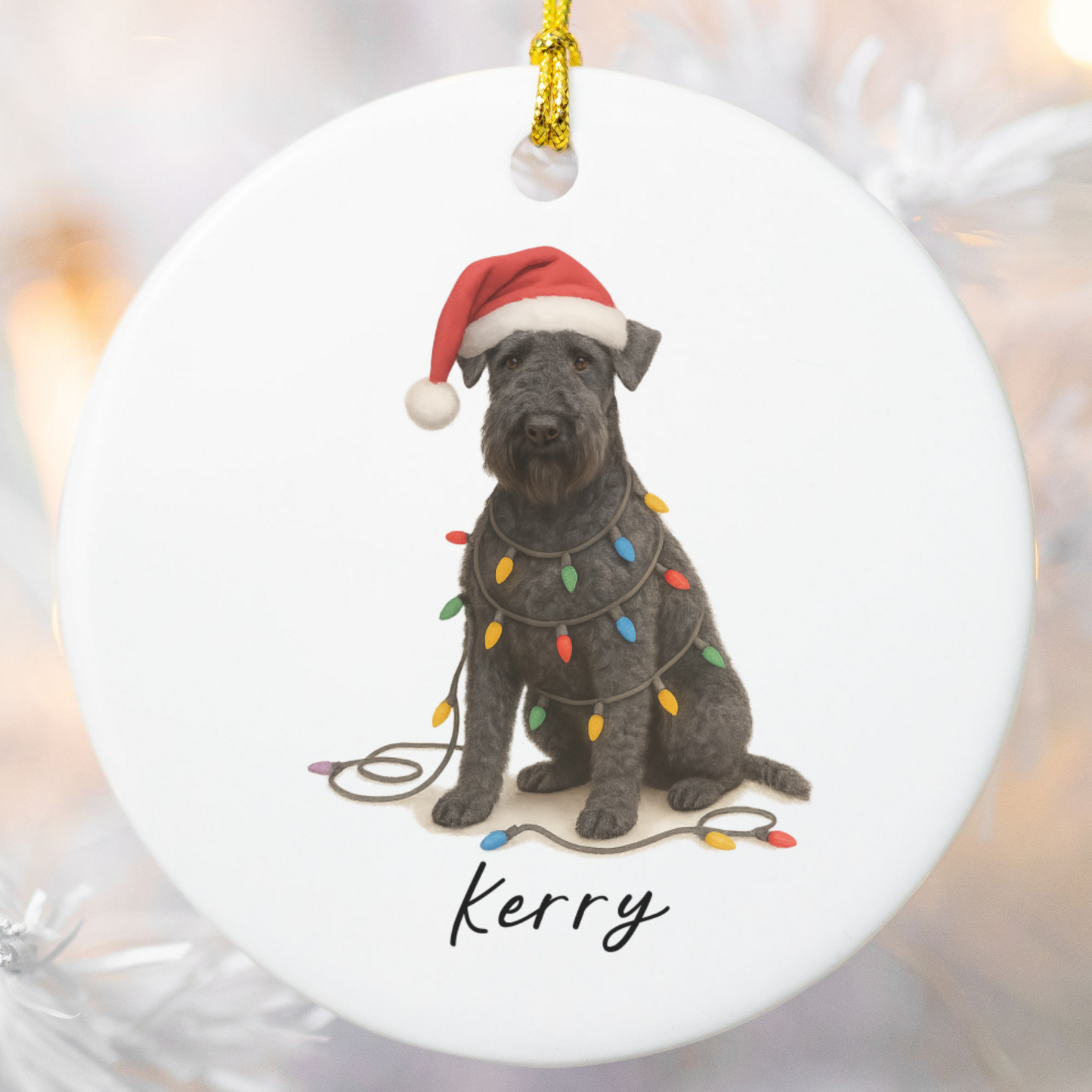 Personalized Kerry Blue Terrier Christmas Ornament, Ceramic Dog Holiday Keepsake