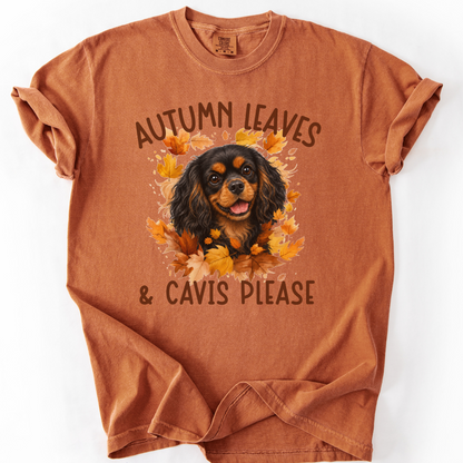 Black and Tan Cavalier Mom Fall Shirt, Autumn Leaves & Cavaliers Please