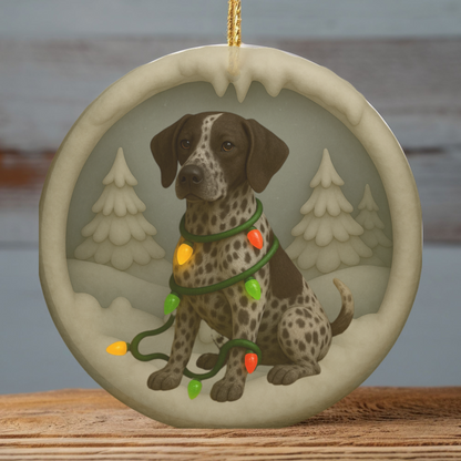 Personalized Brown German Shorthaired Pointer Christmas Ornament, 3D Clay-Style Dog Keepsake with Lights