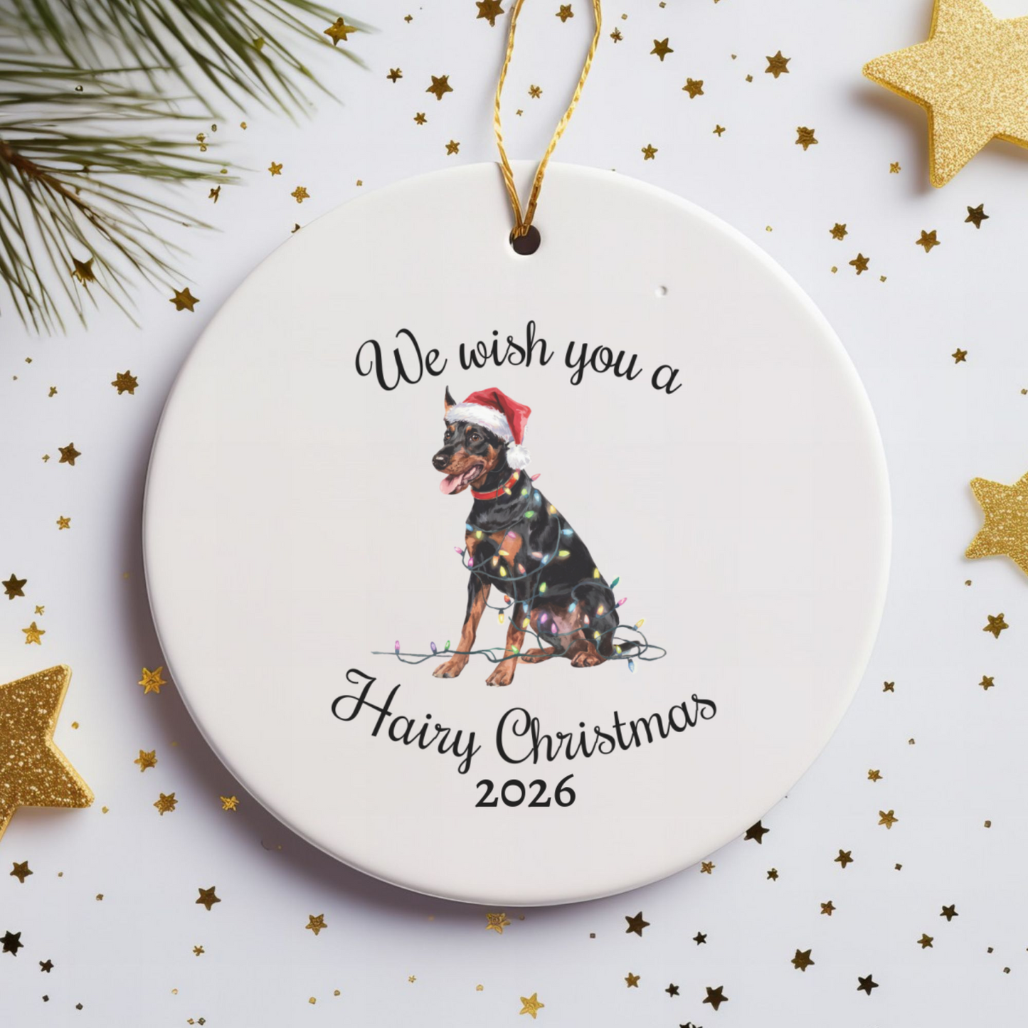 Christmas German Pinscher Ornament, Christmas Lights Dog Keepsake