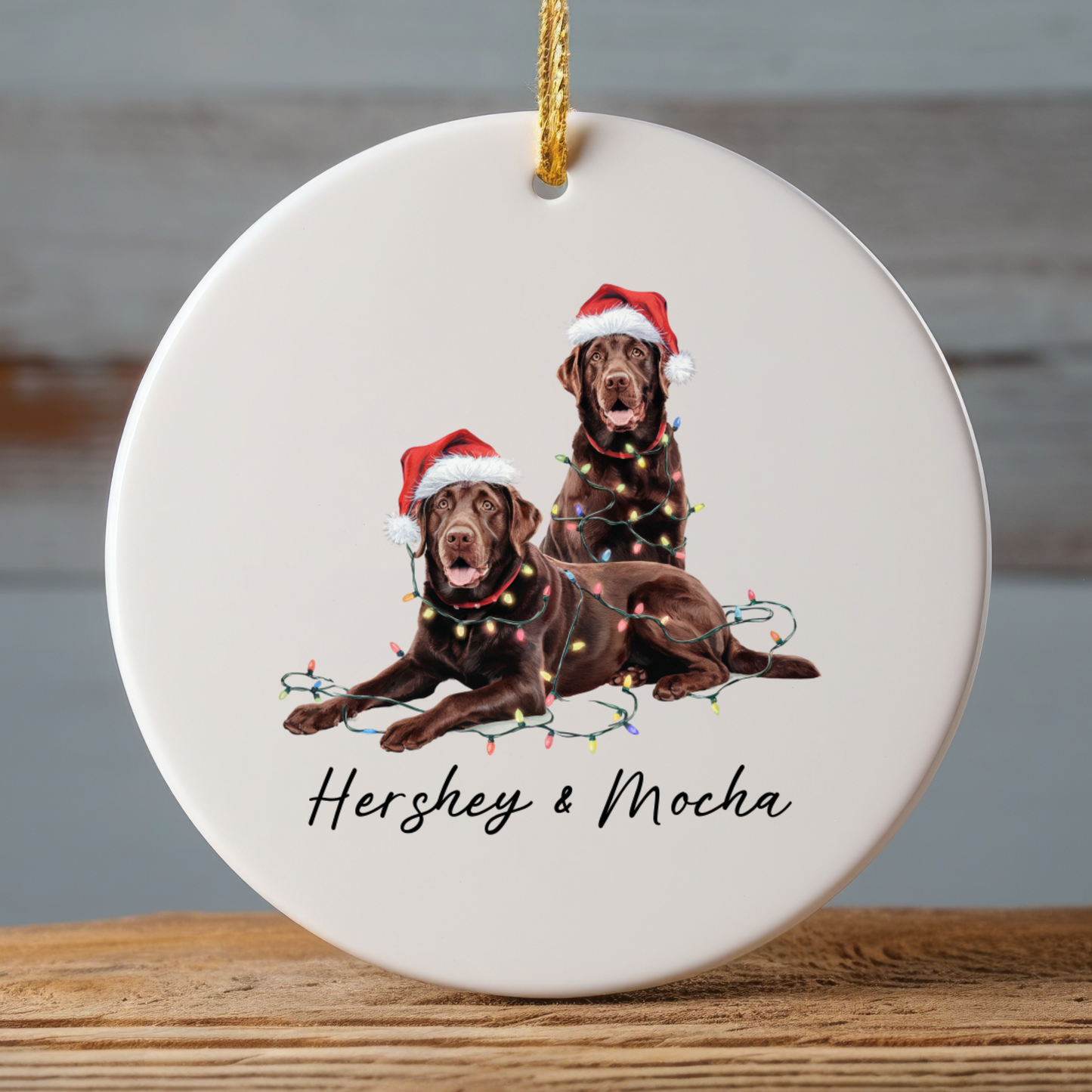 Chocolate Labradors Ornament, Personalized Dog Christmas Decor