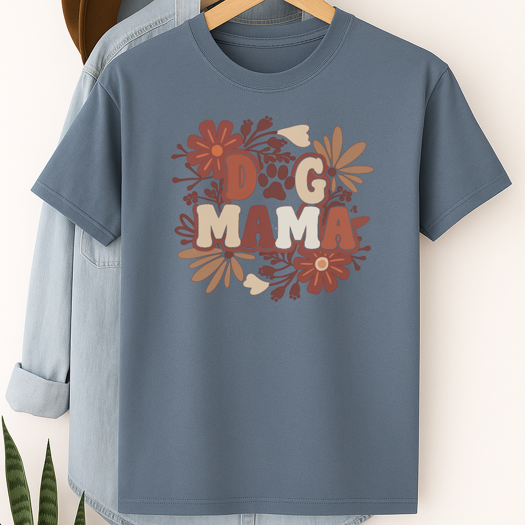 Retro Dog Mama T-Shirt – Cute Floral Pet Lover Tee for Women Who Adore Their Pup