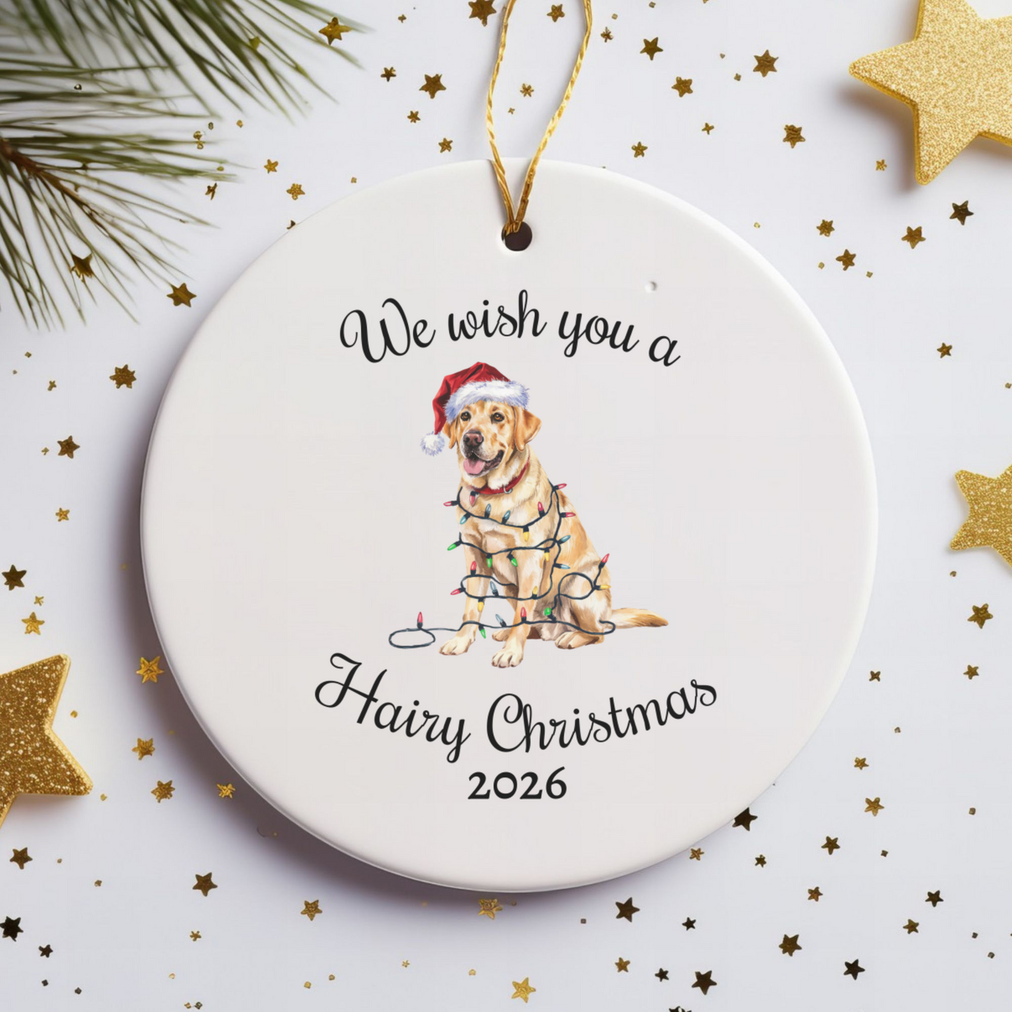 Christmas Yellow Labrador Ornament, Christmas Lights Dog Keepsake