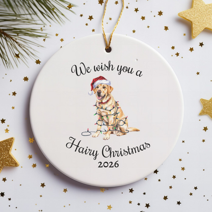 Christmas Yellow Labrador Ornament, Christmas Lights Dog Keepsake