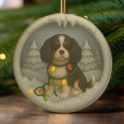 Personalized Tricolor Cavalier King Charles Spaniel Christmas 3D Clay-Style Ornament