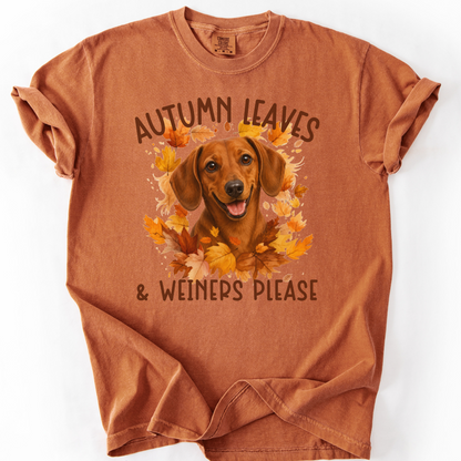 Red Dachshund Mom Fall Shirt, Autumn Leaves & Dachshunds Please