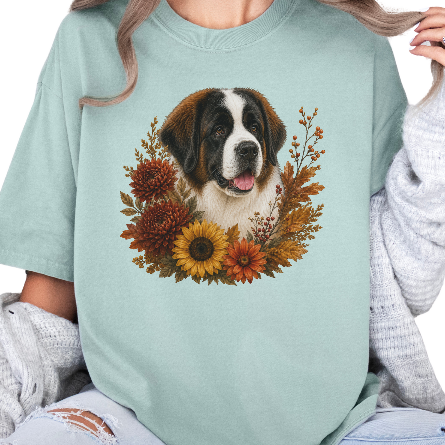 Personalized Dog Photo Fall Floral Shirt Custom Pet Comfort Colors Tee