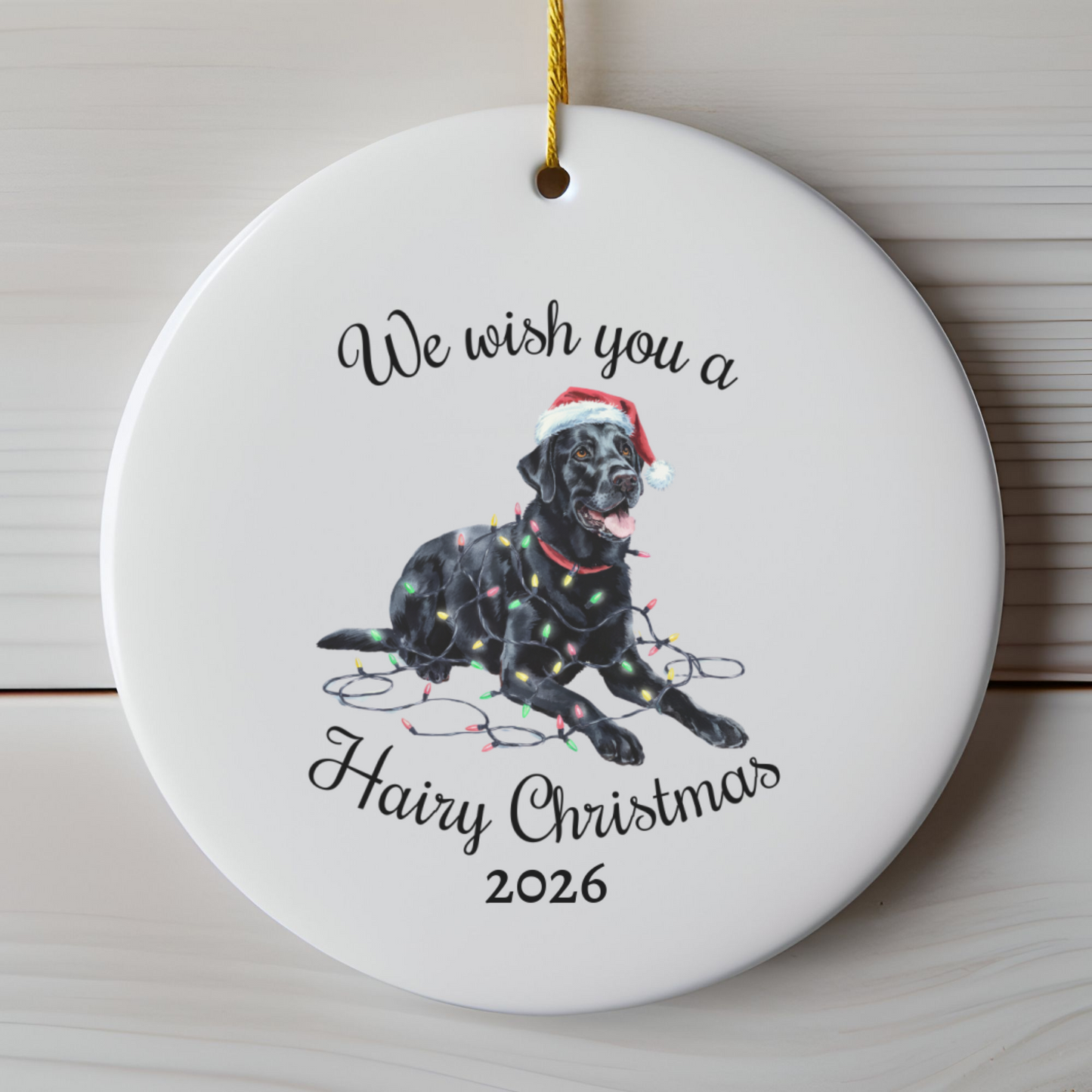 Christmas Black Labrador Ornament, Christmas Lights Dog Keepsake