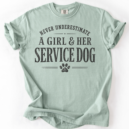 Service Dog Handler Shirt for Women, Never Underestimate a Girl and Her Service Dog