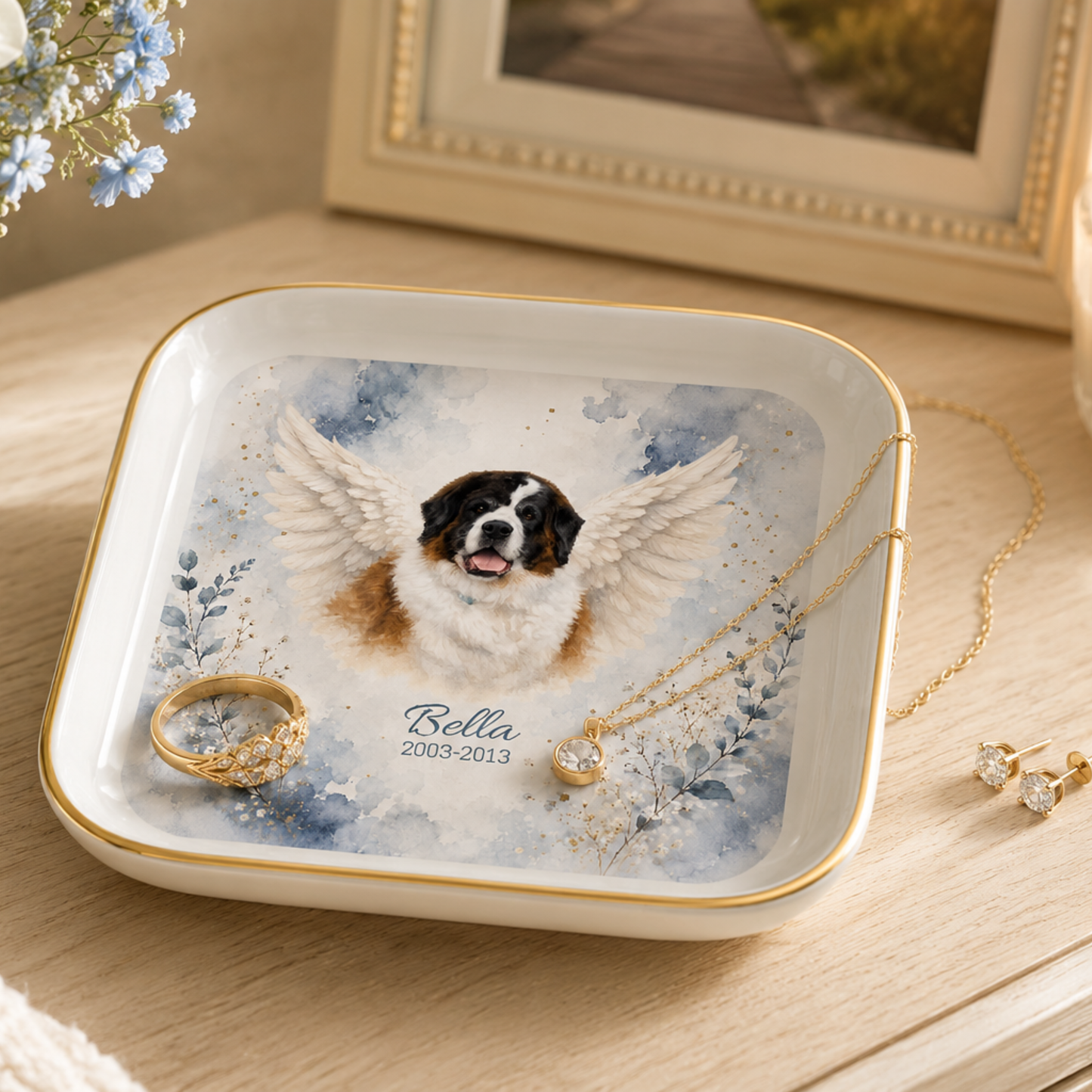 Personalized Angel Wings Pet Memorial Jewelry Dish