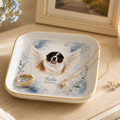 Personalized Angel Wings Pet Memorial Jewelry Dish