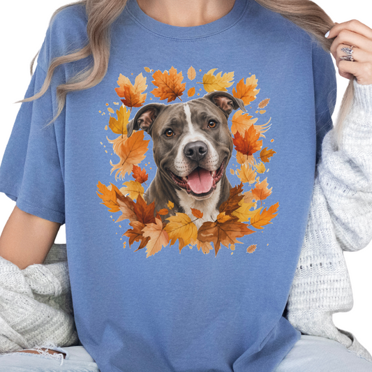 Pitbull Fall Shirt, Autumn Dog Mom Comfort Colors Tee