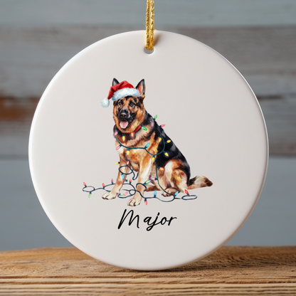 German Shepherd Ornament Ceramic Keepsake Christmas Dog Lover Gift Personalized Xmas Decor