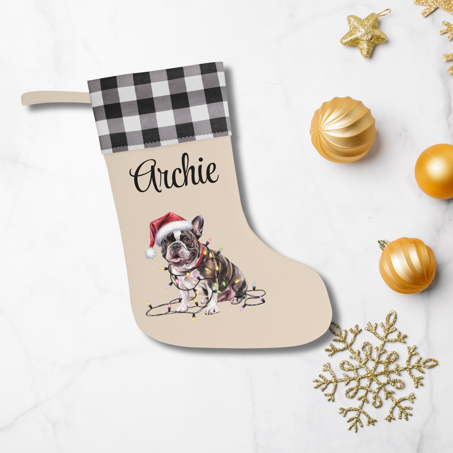 Personalized French Bulldog Christmas Stocking, Holiday Decor Gift for Pet Lovers