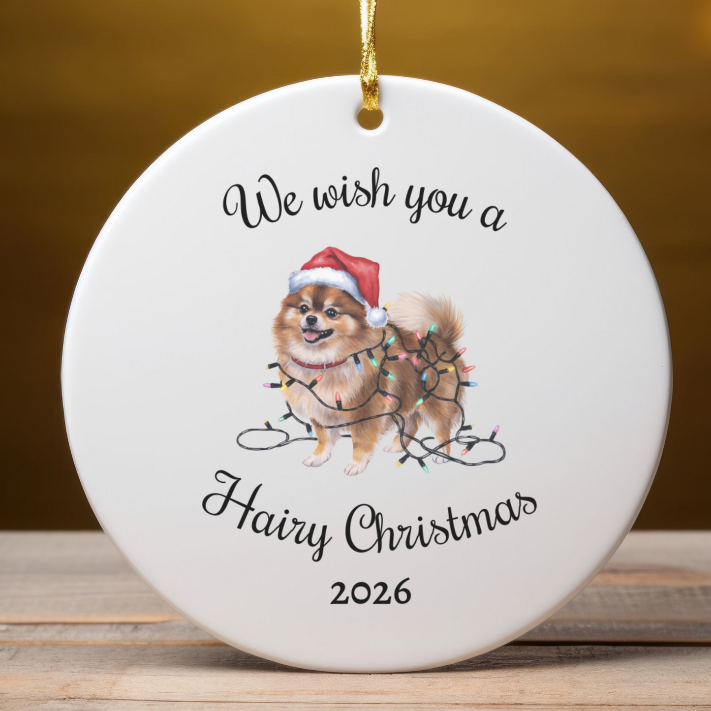 Christmas Pomeranian Ornament, Christmas Lights Dog Keepsake