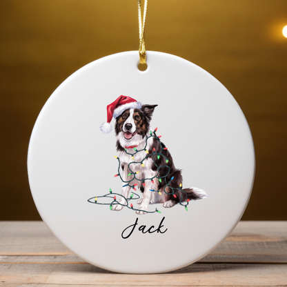 Personalized Border Collie Christmas Ornament, Festive Dog Lover Ceramic Keepsake
