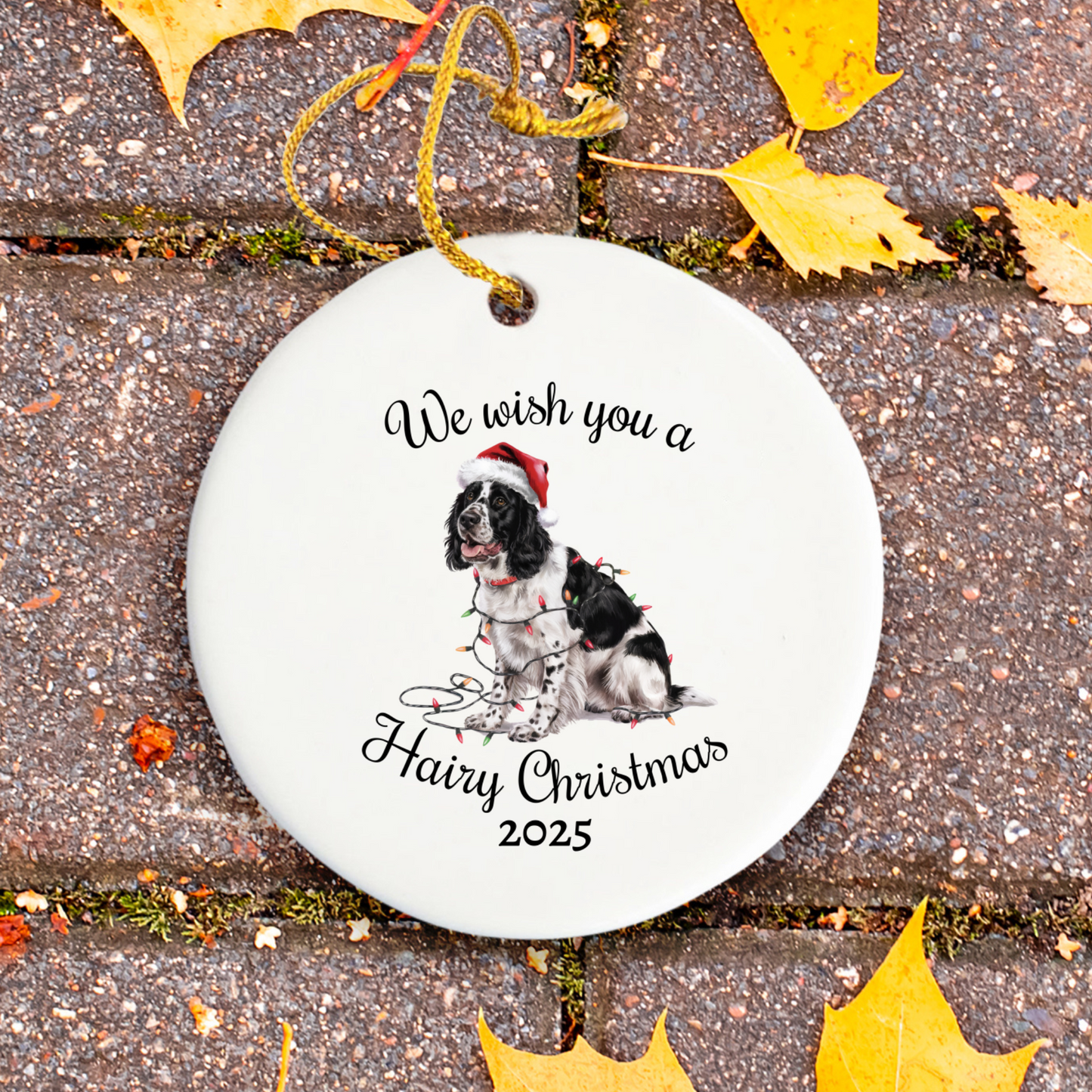Christmas Black Springer Spaniel Ornament, Christmas Lights Dog Keepsake