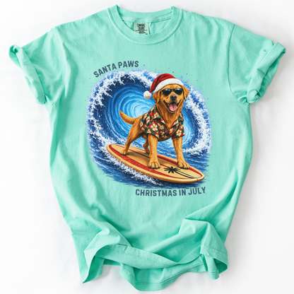 Christmas in July Gift for Fox Red Lab Lovers, Santa Paws Beach Shirt