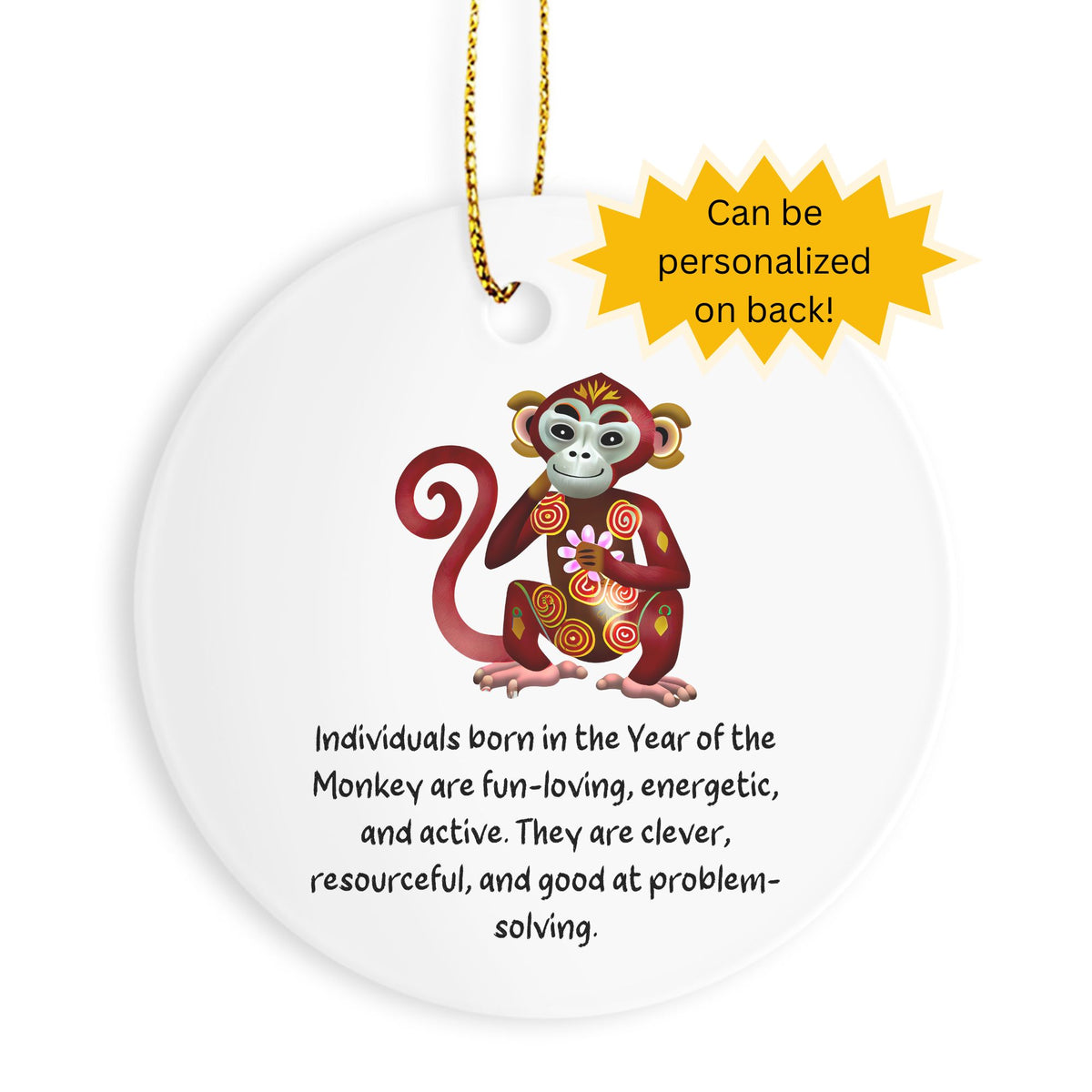 Chinese Zodiac Monkey Ornament, Year of the Monkey Horoscope Gift, Lunar New Year