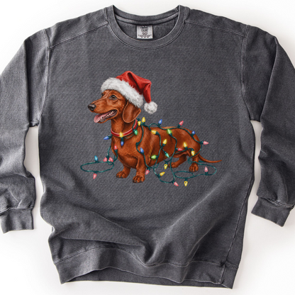 Red Dachshund Christmas Lights Sweatshirt