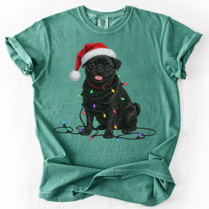 Christmas Black Pug Shirt, Christmas Lights Dog Tee, Christmas Dog Tee, Pug Mom Tshirt, Gift for Dog Lover, Pug