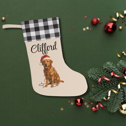 Personalized Fox Red Labrador Retriever Christmas Stocking, Custom Dog Name Holiday Stocking, Labrador Lover Gift, Pet Christmas Decor