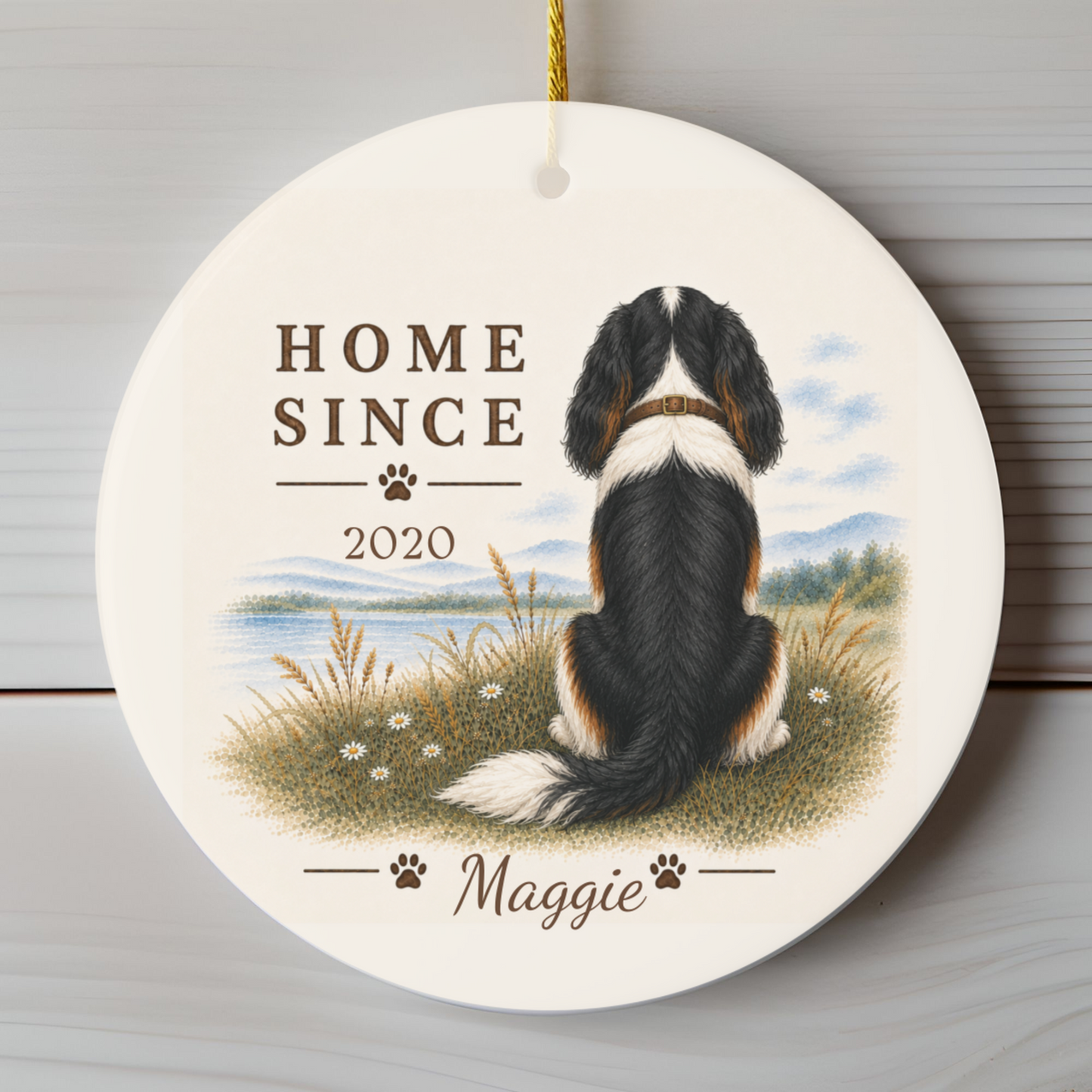 Personalized Tricolor Cavalier Ornament, Double Sided Gotcha Day Gift, Custom Dog Keepsake