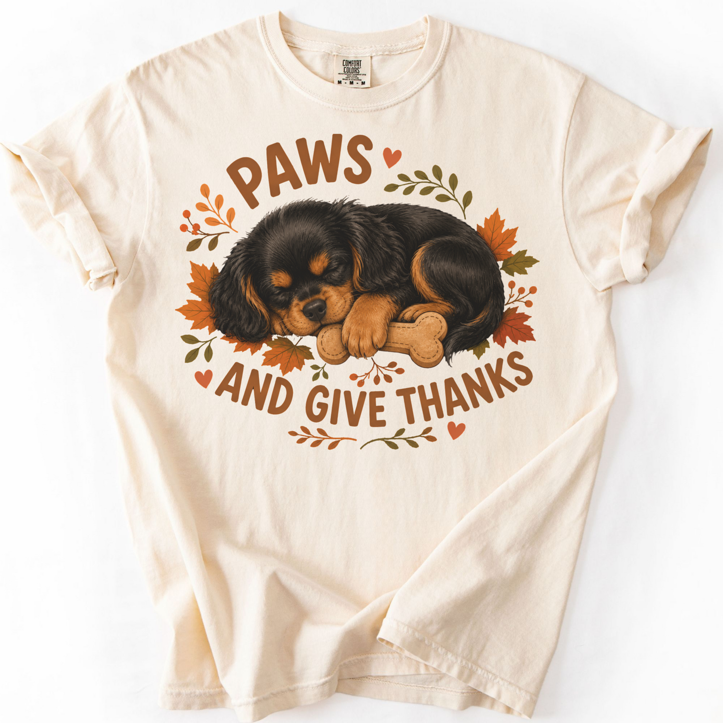 Black and Tan Cavalier Thanksgiving Shirt, Paws Give Thanks Tee, Fall Dog Lover Gift