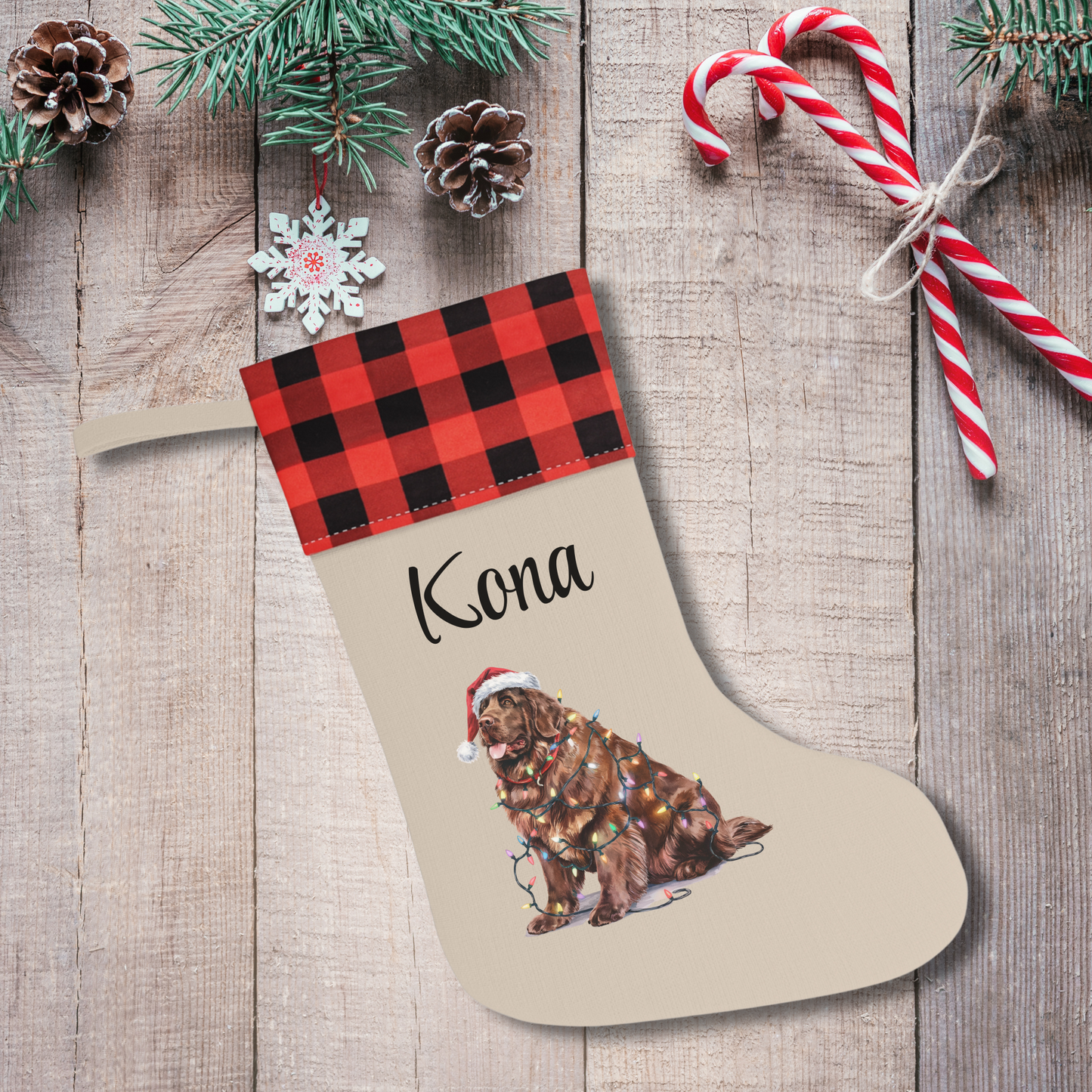 Personalized Brown Newfoundland Christmas Stocking, Holiday Decor Gift for Pet Lovers
