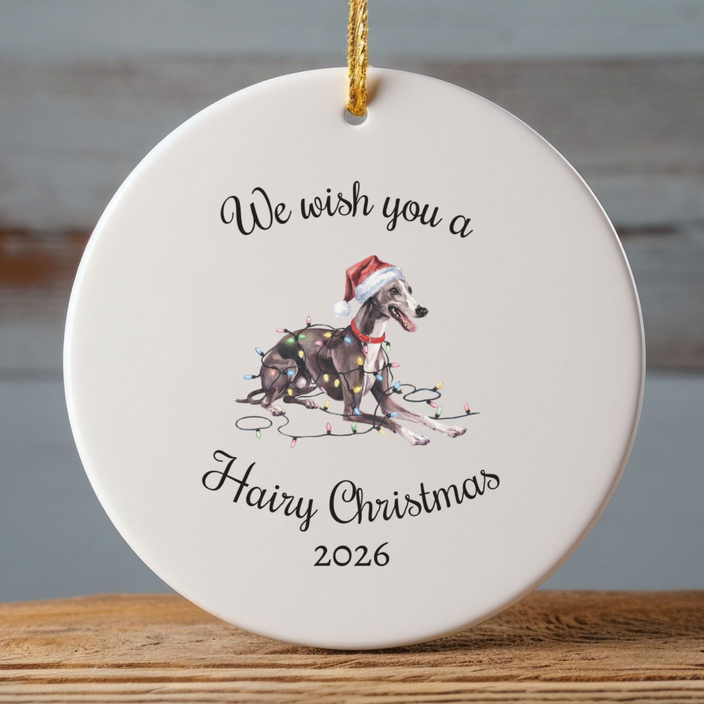 Christmas Greyhound Ornament, Christmas Lights Dog Keepsake