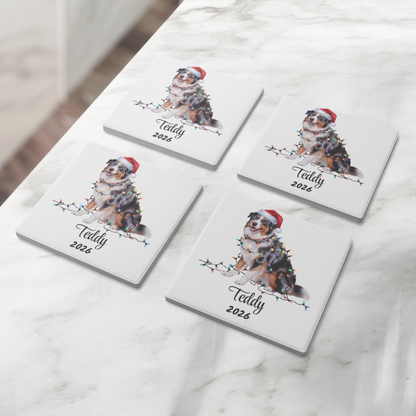 Australian Shepherd Dog Coasters, Absorbent Stone Coaster Set, Christmas Gift for Dog Lovers, Personalized Table Protection, Cork Back