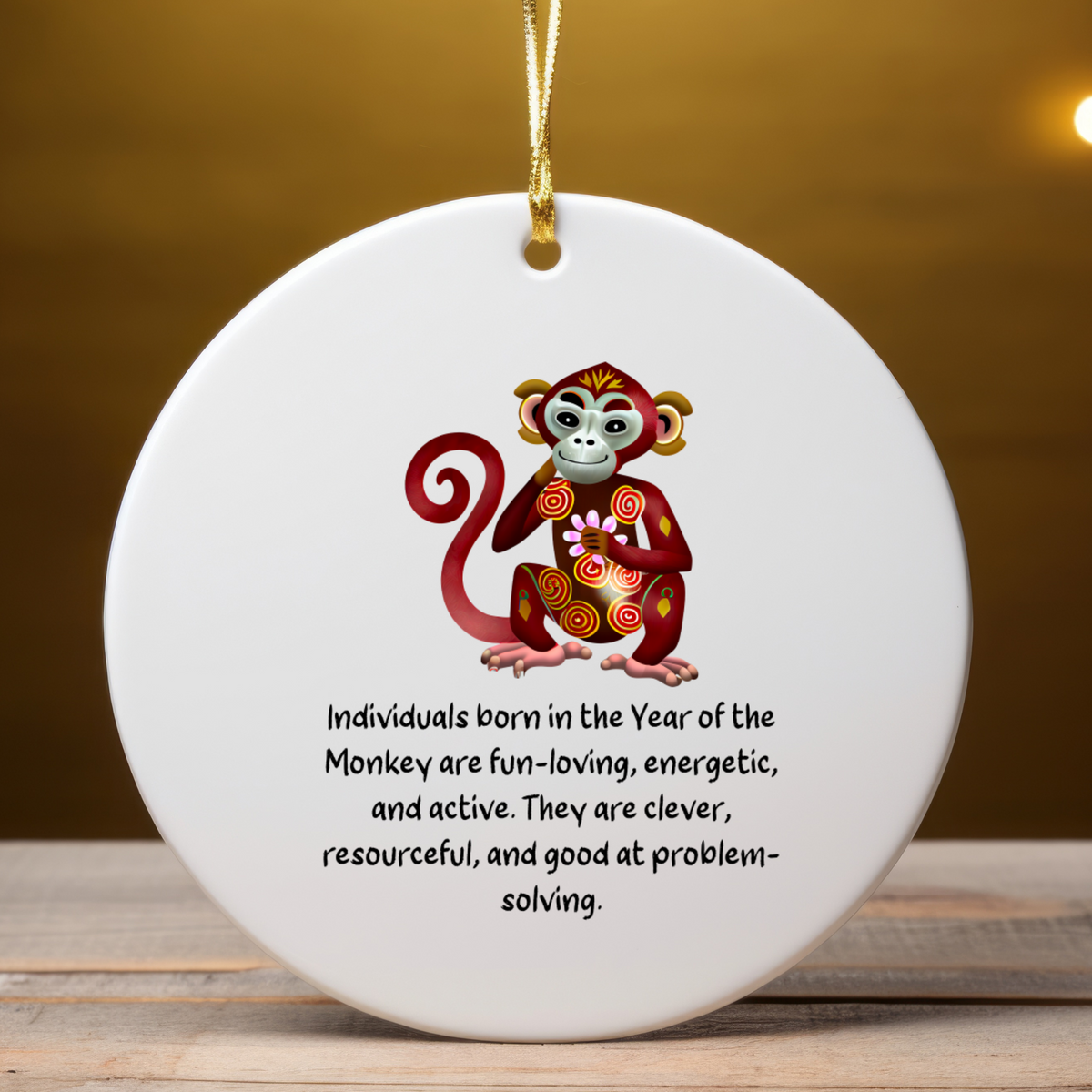 Chinese Zodiac Monkey Ornament, Year of the Monkey Horoscope Gift, Lunar New Year