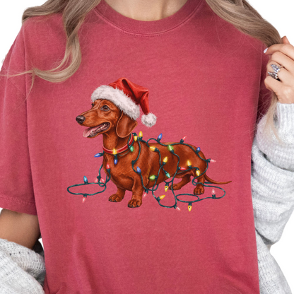 Red Dachshund Christmas Lights Shirt