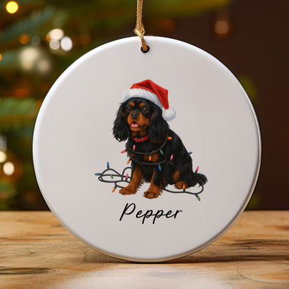Personalized Black and Tan Cavalier King Charles Spaniel Ornament, Custom Dog Christmas Ornament, Cavalier Lover Gift