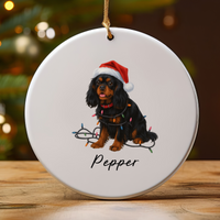 Load image into Gallery viewer, Personalized Black and Tan Cavalier King Charles Spaniel Ornament, Custom Dog Christmas Ornament, Cavalier Lover Gift
