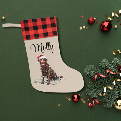 Personalized Chocolate Labrador Christmas Stocking,  Holiday Decor Gift for Pet Lovers