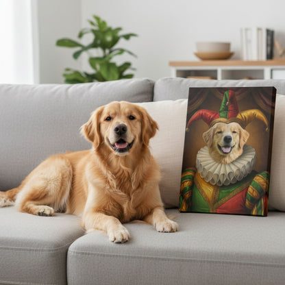 Personalized Jester Dog Portrait, Custom Renaissance Pet Art Canvas