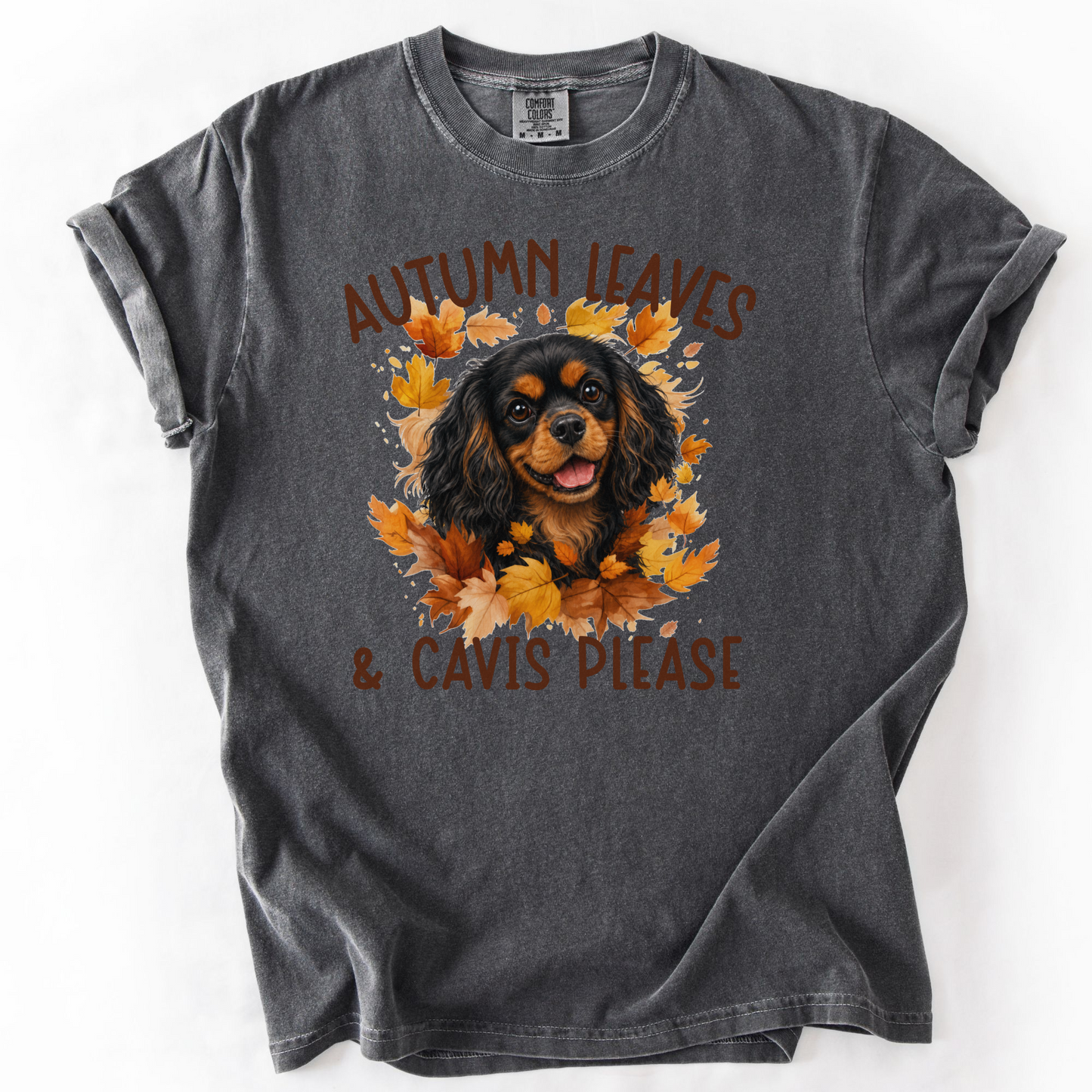 Black and Tan Cavalier Mom Fall Shirt, Autumn Leaves & Cavaliers Please