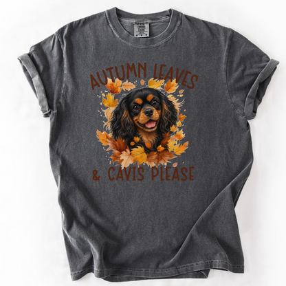 Black and Tan Cavalier Mom Fall Shirt, Autumn Leaves & Cavaliers Please