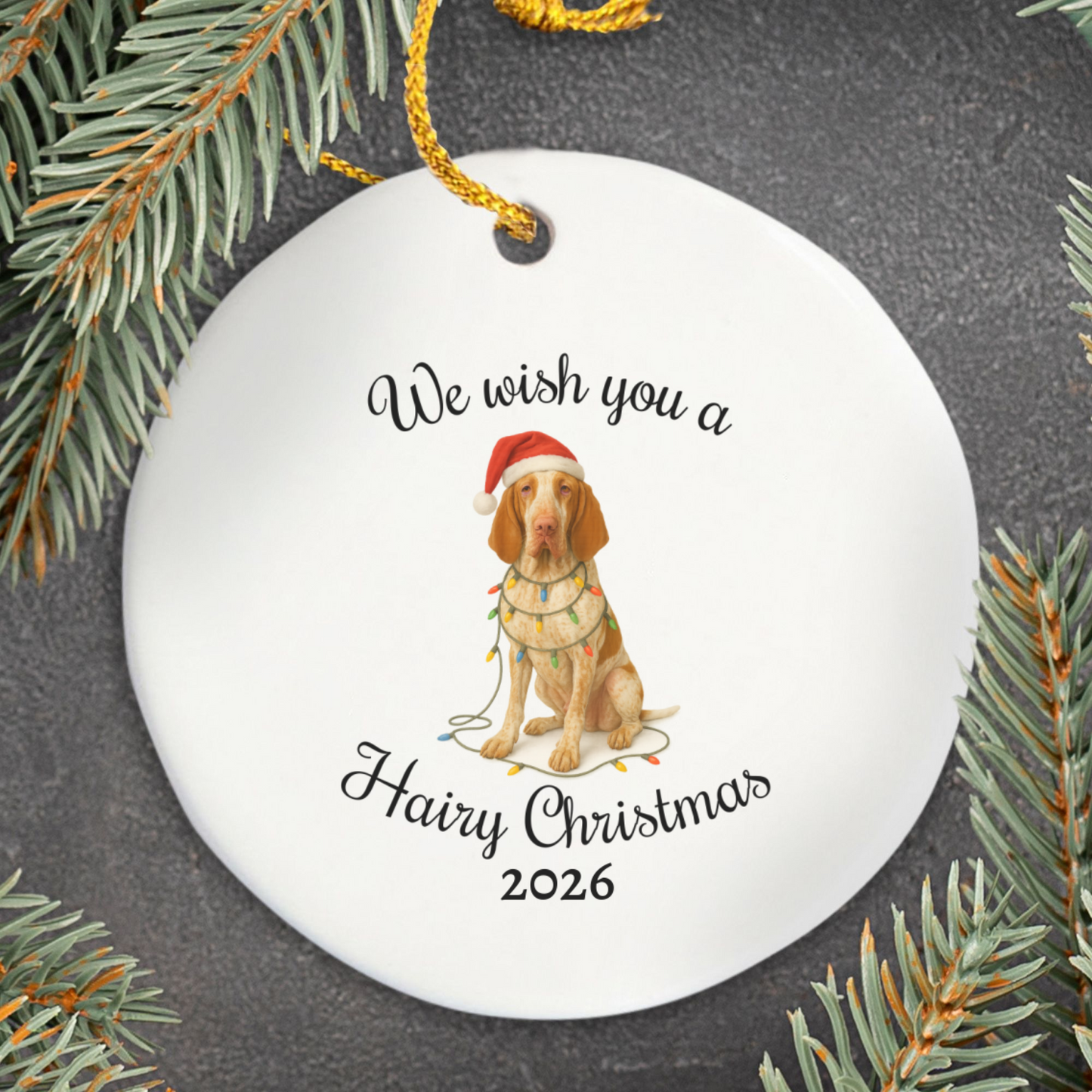 Bracco Italiano Ornament, Personalized Christmas Dog Keepsake, Holiday Pet Lover Gift, Ceramic Holiday Decoration, Custom Date