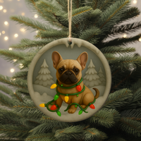 Load image into Gallery viewer, French Bulldog Christmas Ornament, Cute Frenchie Puppy with Holiday Lights, Personalized Dog Lover Gift, Custom Tree Decoration
