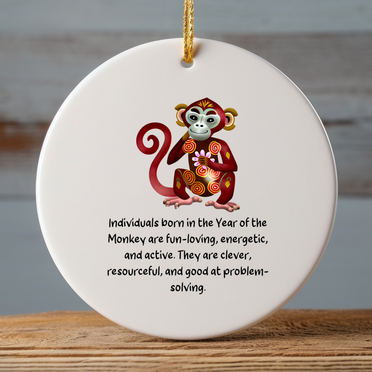 Chinese Zodiac Monkey Ornament, Year of the Monkey Horoscope Gift, Lunar New Year