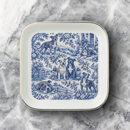 Pit Bull Jewelry Dish, Blue Toile Pittie Ring Dish, Pitbull Mom Gift, Trinket Tray