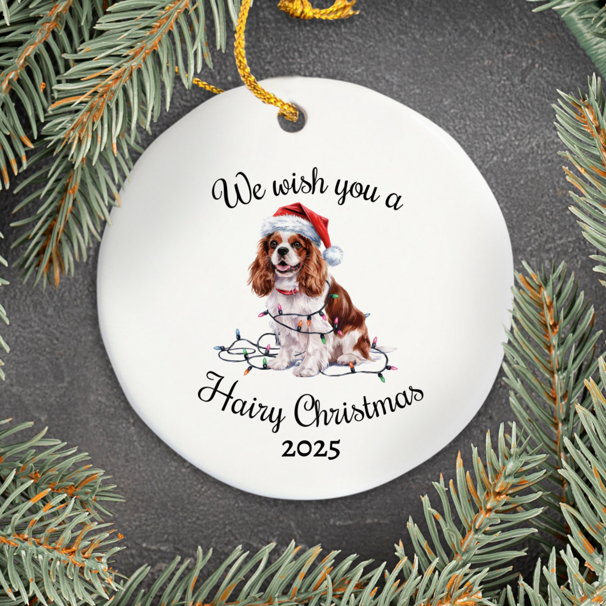 Christmas Cavalier King Charles Spaniel Ornament, Christmas Lights Dog Keepsake